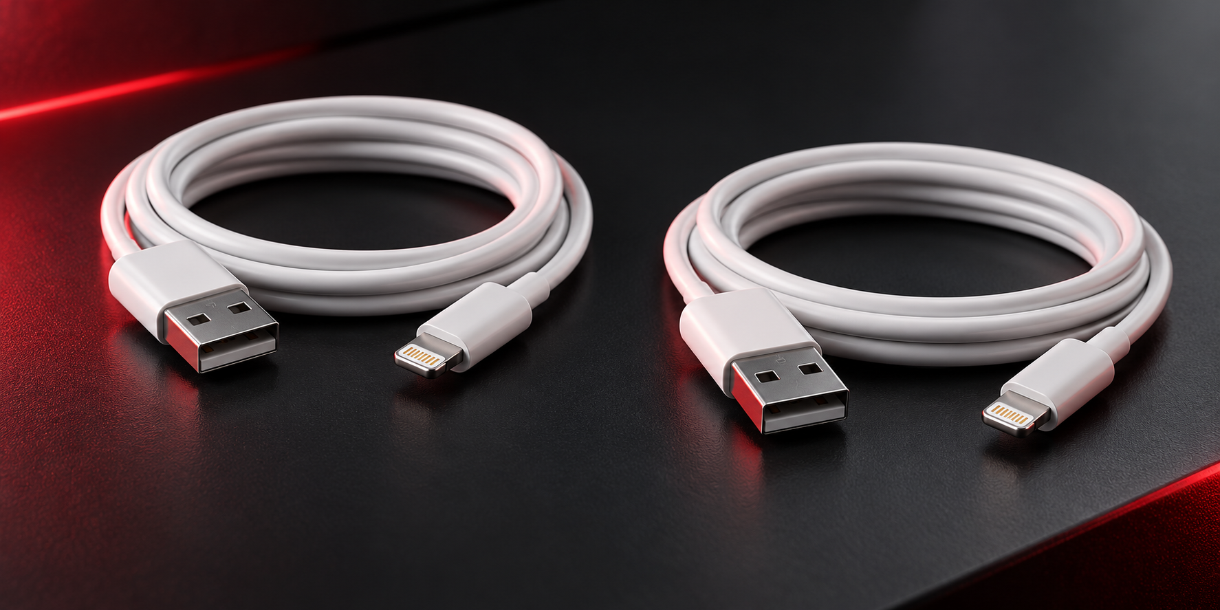 Cables de carga blancos en composición de estudio premium