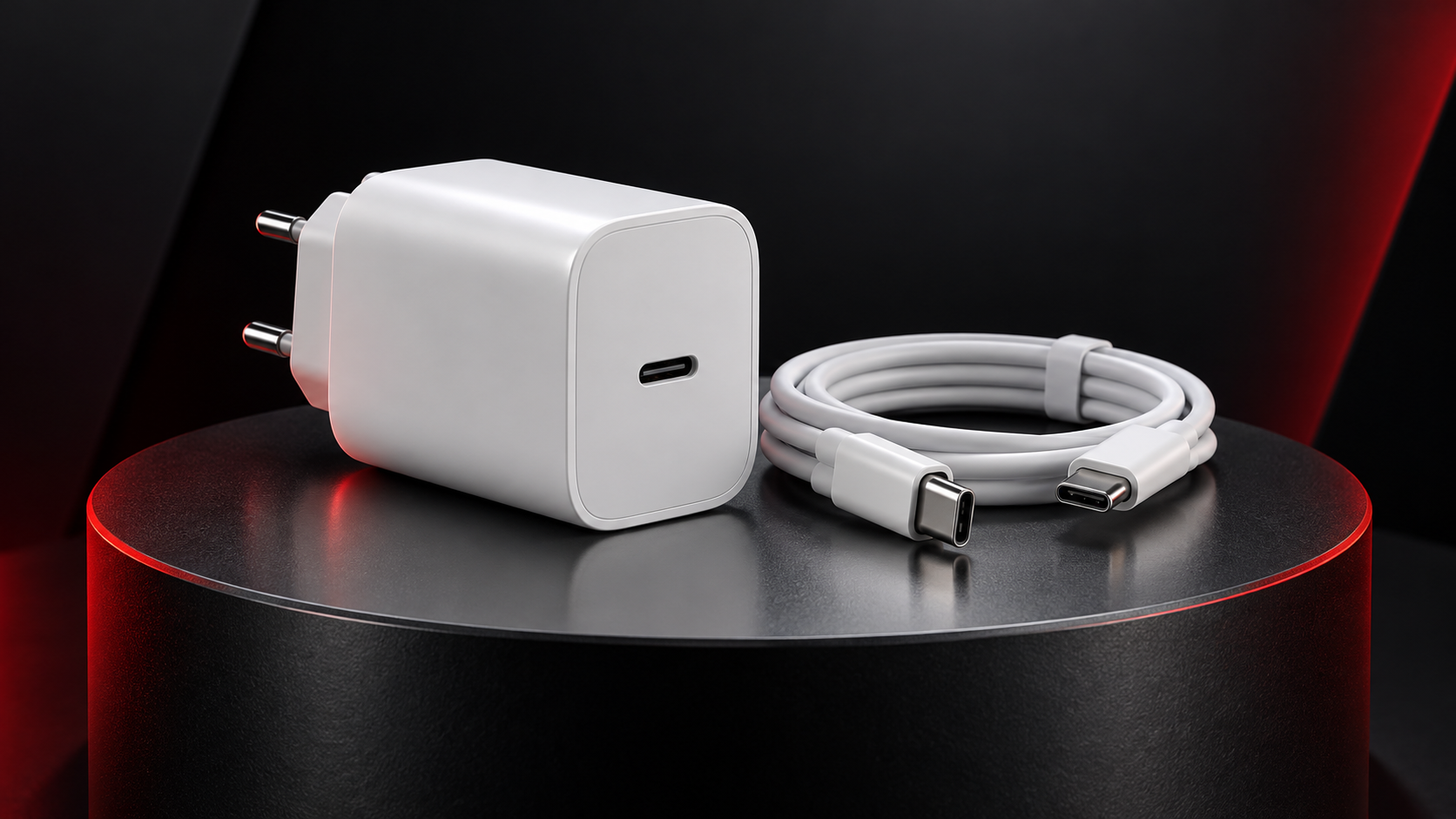 Cargador USB-C premium sobre pedestal grafito